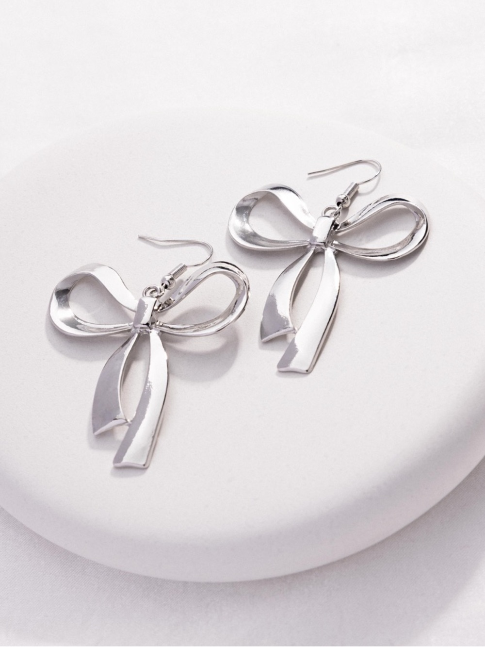 Silver Bow Drop Earrings